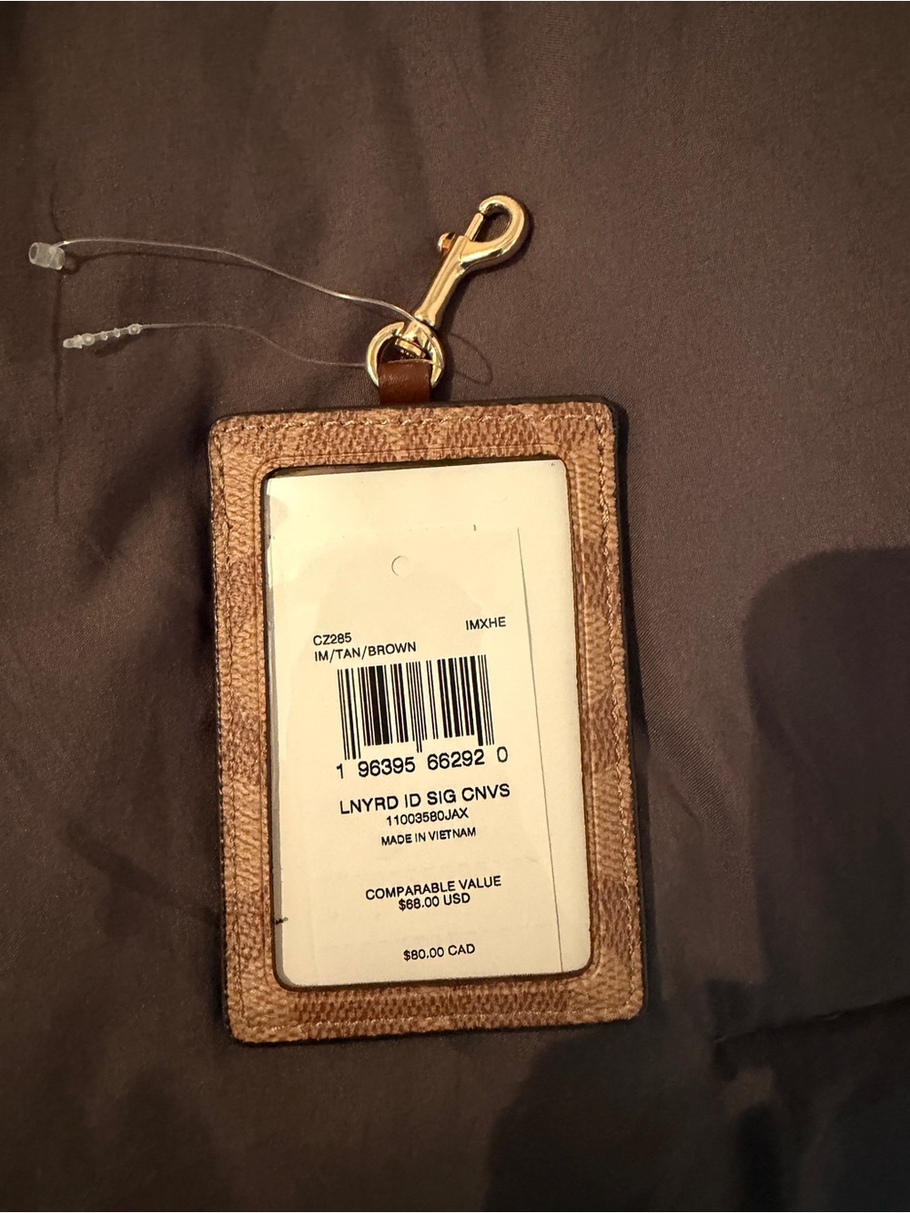 Coach Brown Signature Canvas Card Holder with Gold Clip - Picture 2 of 5